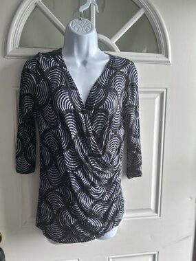 Draped V-Neck Women's Top in Black and White Fits Medium